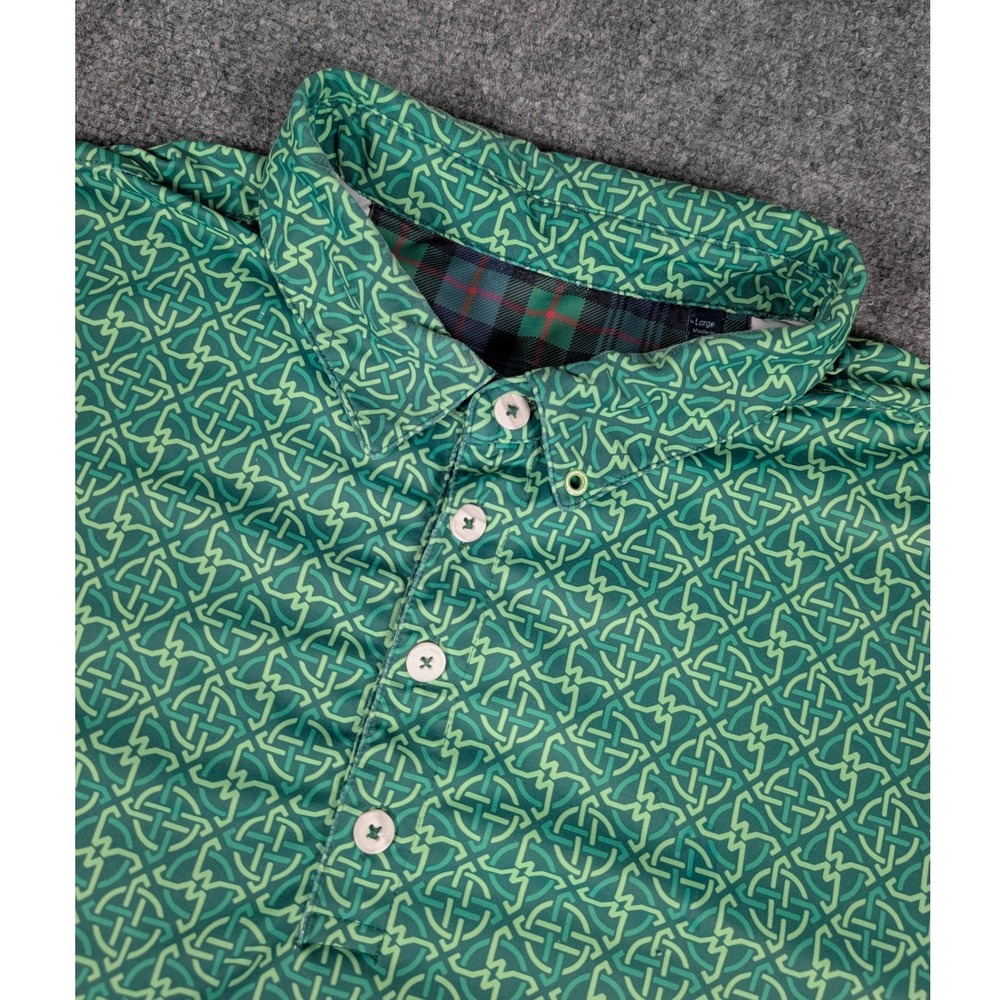 William Murray Polo Shirt Mens Large Green Celtic Knot Geometric Golf